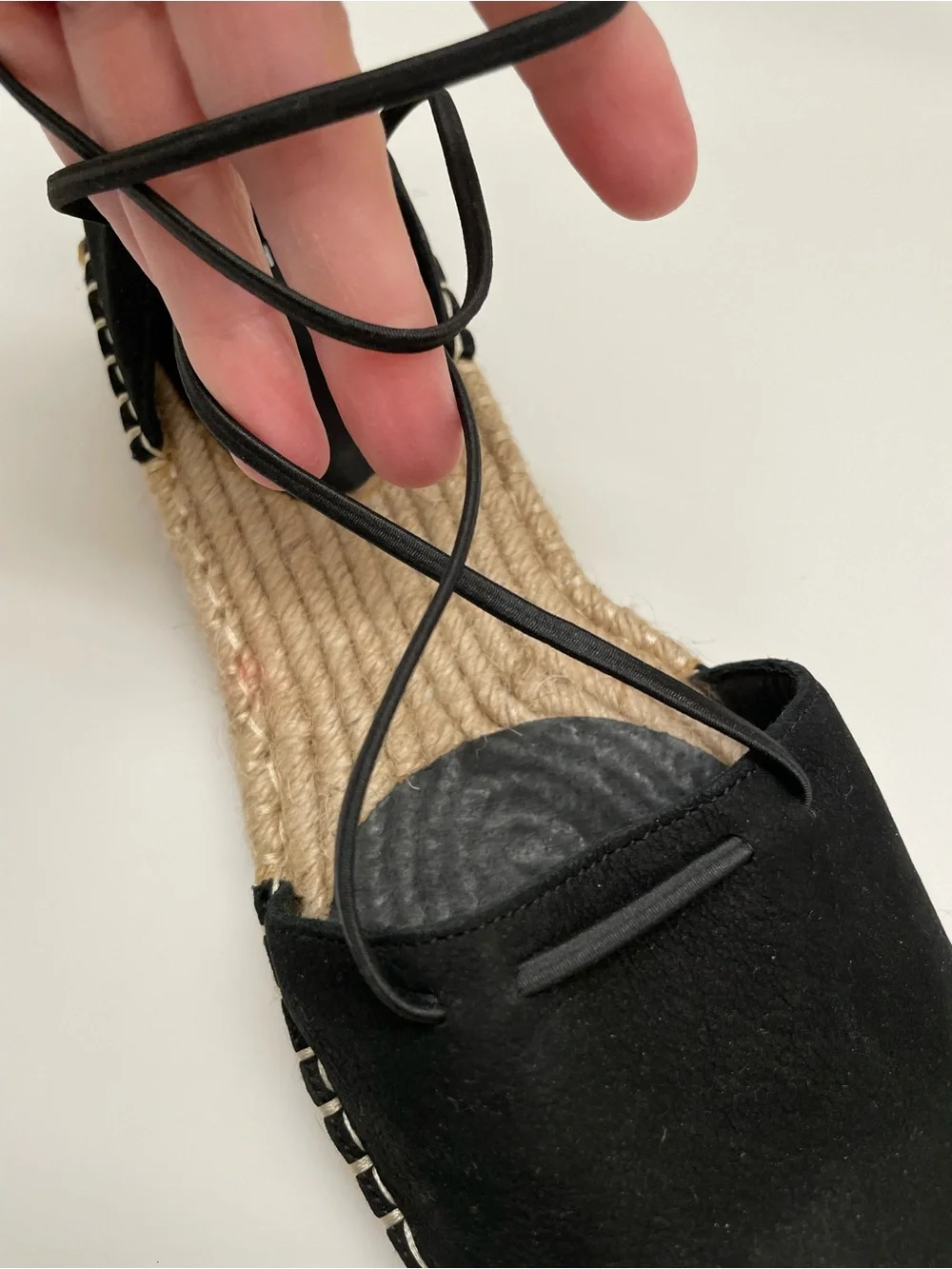 Eileen Fisher Black Nubuck Leather Espadrille Flats 9 Ankle-Wrap Lace Casual NEW